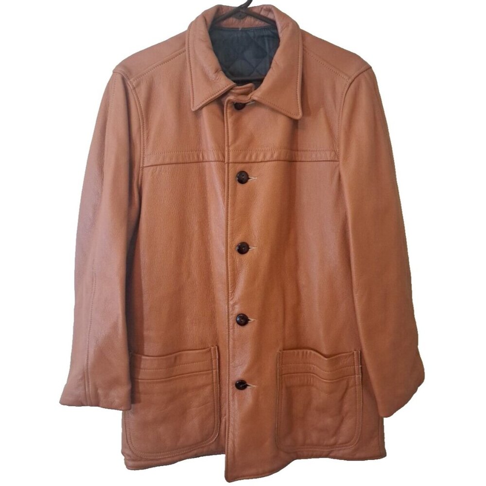 Mens Vintage Brown Leather Jacket Quilted Lining Pockets Hipster Street 42